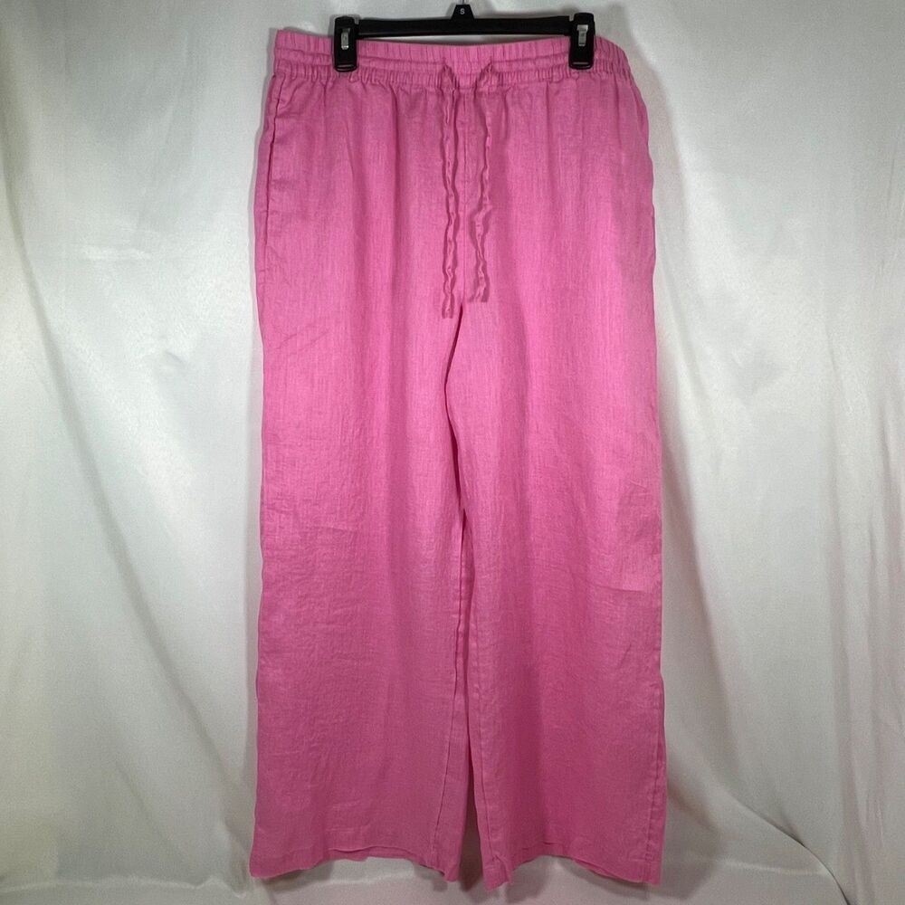 Chelsea & Theodore Dream Pink Wide Leg Linen Pants XL Coastal Grandmother